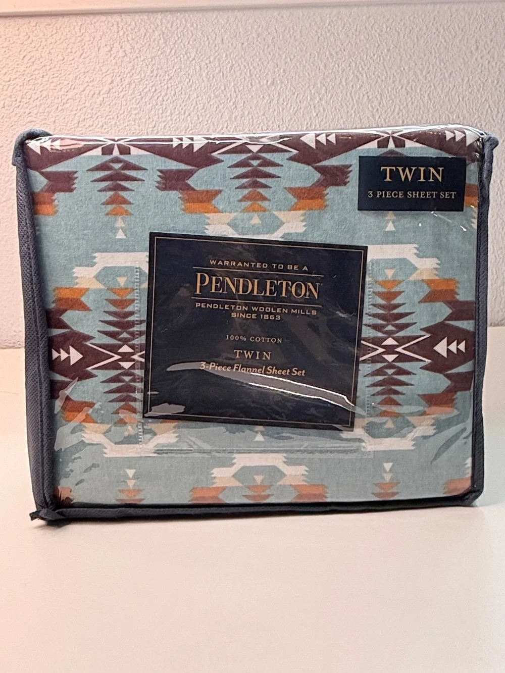 Pendleton Avra Valley 3-piece Flannel Twin Sheet Set Teal 100% Cotton NEW